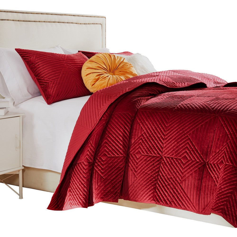 Ahab 3pc King Size Quilt and Pillow Sham Set Dutch Velvet Face Red By Casagear Home BM319663