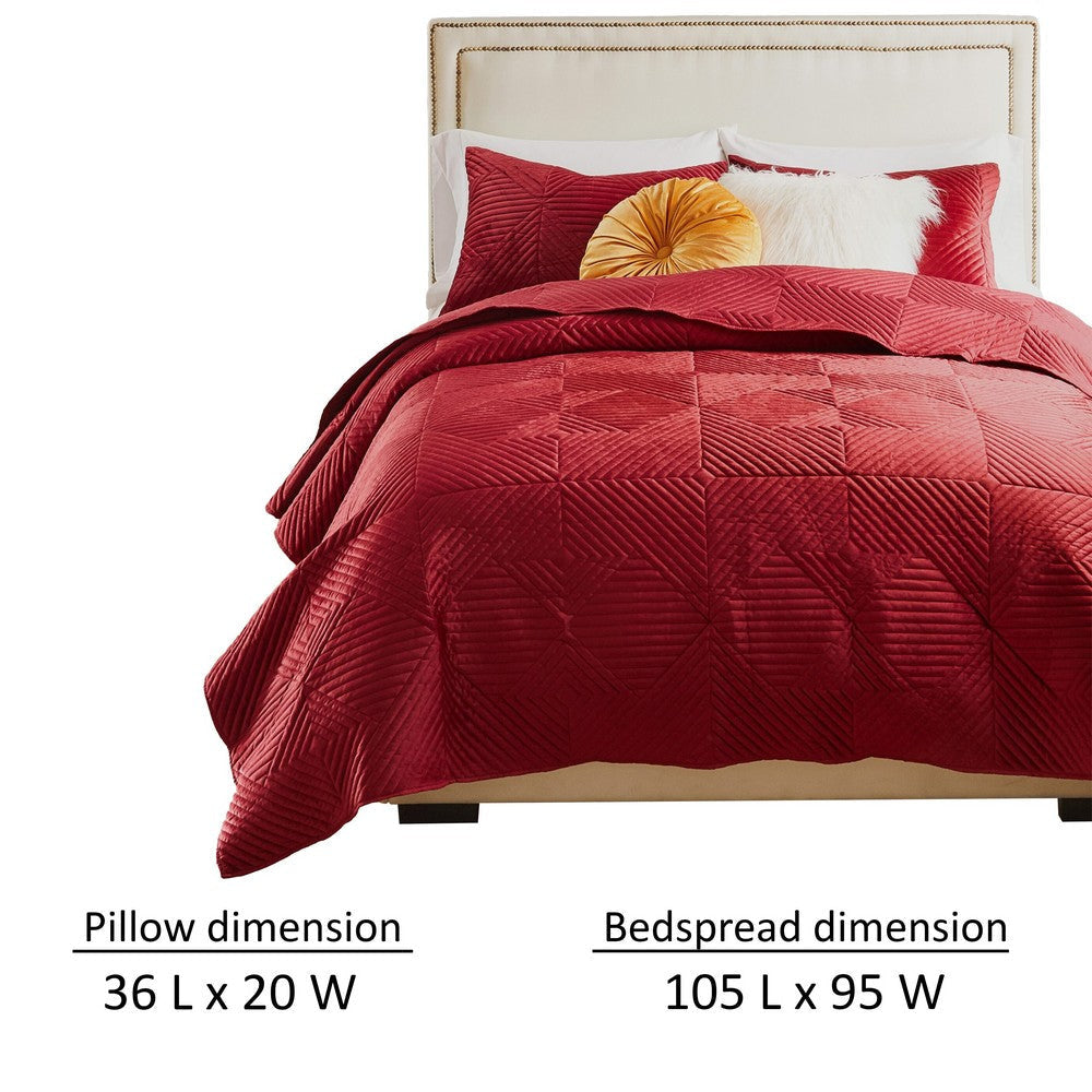 Ahab 3pc King Size Quilt and Pillow Sham Set Dutch Velvet Face Red By Casagear Home BM319663