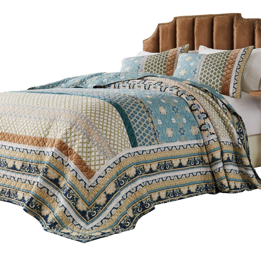 Ello 3pc King Bedspread and Pillow Sham Set Bohemian Multicolor Print By Casagear Home BM319669