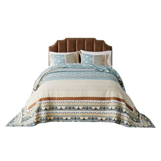 Ello 3pc King Bedspread and Pillow Sham Set, Bohemian Multicolor Print By Casagear Home