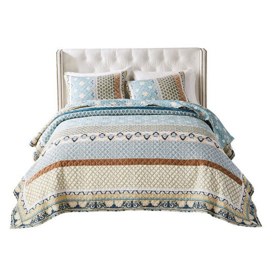 Ello 3pc Full Size Quilt and Pillow Sham Set, Bohemian Print Multicolor By Casagear Home