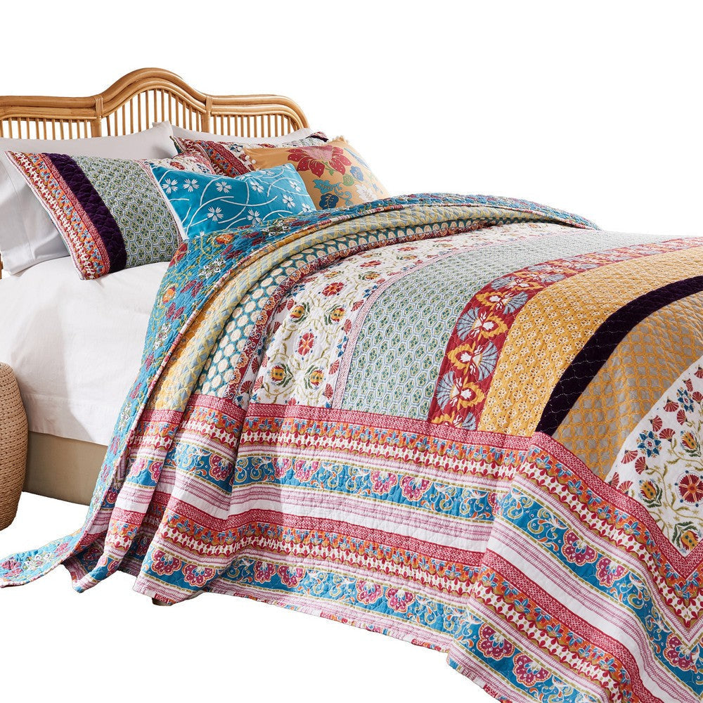 Ello 3pc Queen Bedspread and Pillow Sham Set Multicolor Bohemian Print By Casagear Home BM319677