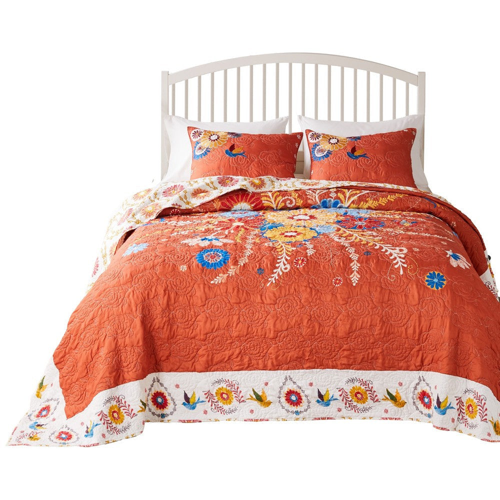 Xan 3pc Queen Bedspread and Pillow Sham Set, Bouquet Print, Multicolor By Casagear Home