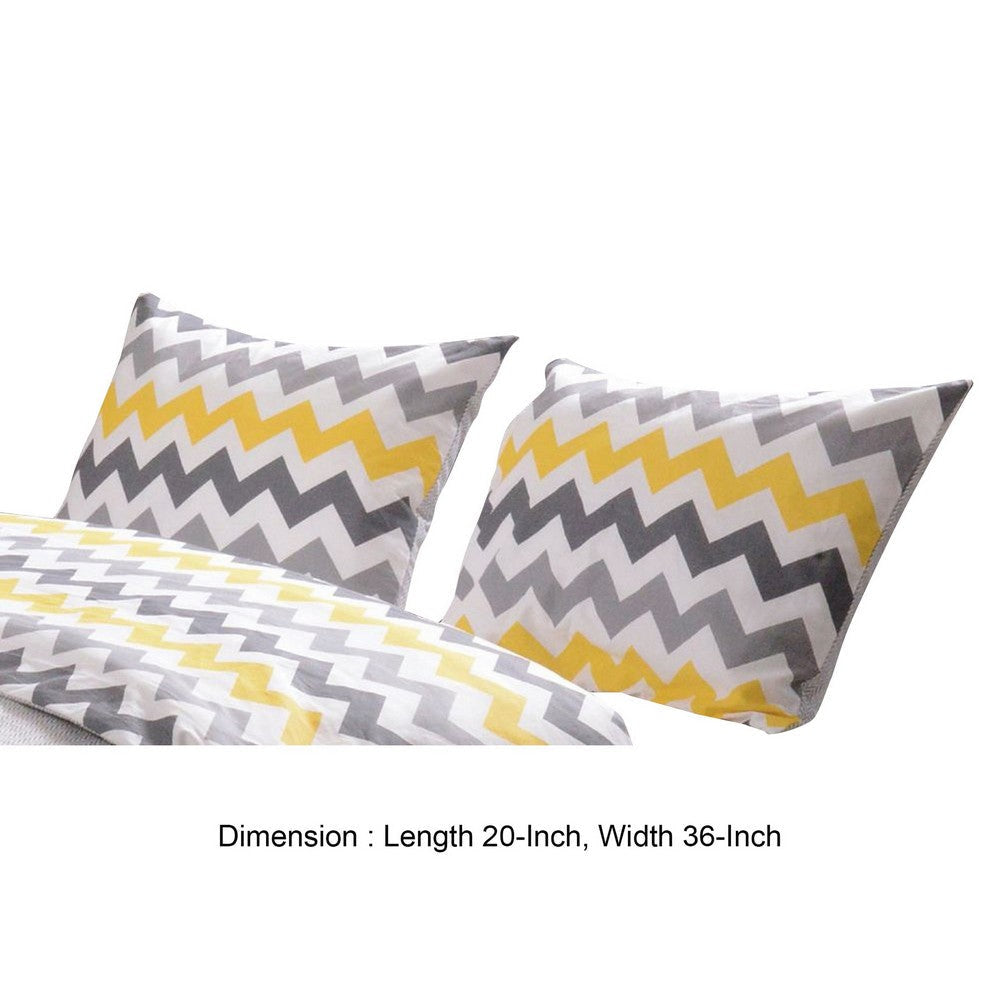 36 Inch Quilted King Pillow Sham Chevron Geometric Print Yellow Gray By Casagear Home BM319684