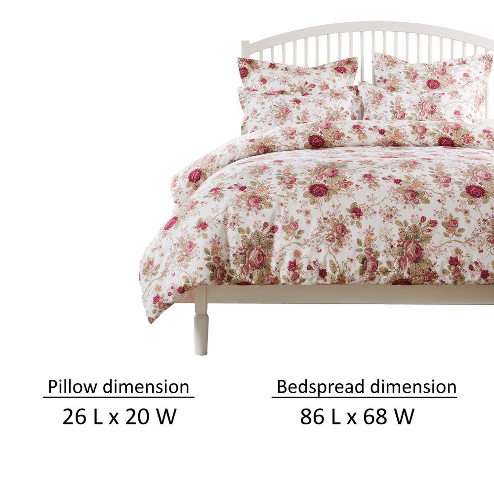 Rosle 2pc Twin Duvet Cover Set Pillow Sham Ivory and Red Floral Cotton By Casagear Home BM319697