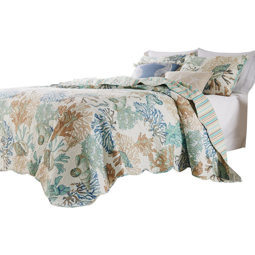 Wade 3pc Full/Queen Quilt Set with Sham Jade Blue Coastal Microfiber By Casagear Home BM319703