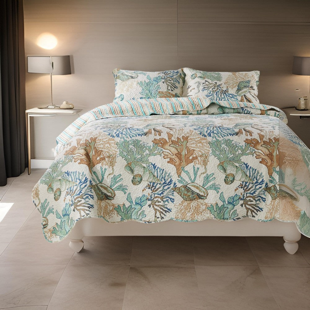 Wade 3pc Full/Queen Quilt Set with Sham Jade Blue Coastal Microfiber By Casagear Home BM319703