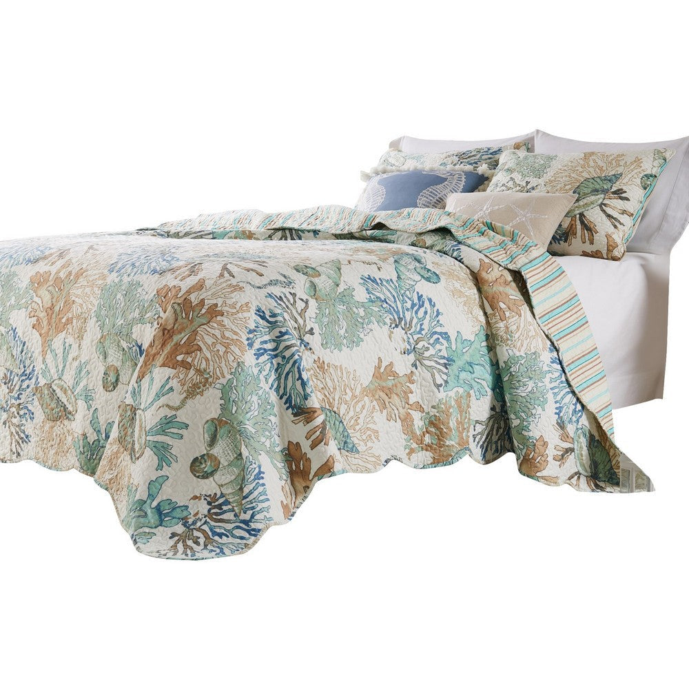 Wade 3pc King Size Quilt Set Sham Jade Blue Coastal Microfiber Cotton By Casagear Home BM319704