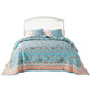 Dill 3pc Queen Bedspread Set, Bohemian Turquoise Floral Microfiber Cotton By Casagear Home