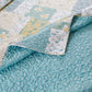 Evane Quilted Throw Blanket with Floral Design Mist Blue and White Cotton By Casagear Home BM319711