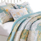 Evane 2pc XL Twin Size Quilt Set Floral Design Mist Blue and White Cotton By Casagear Home BM319712