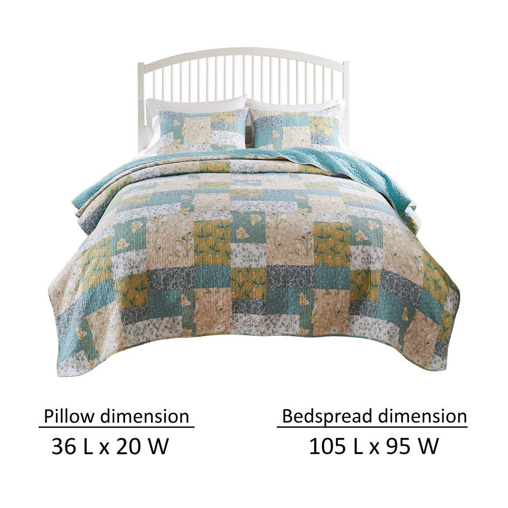 Evane 3pc King Quilt Set Shams Soft Floral Mist Blue and White Cotton By Casagear Home BM319714