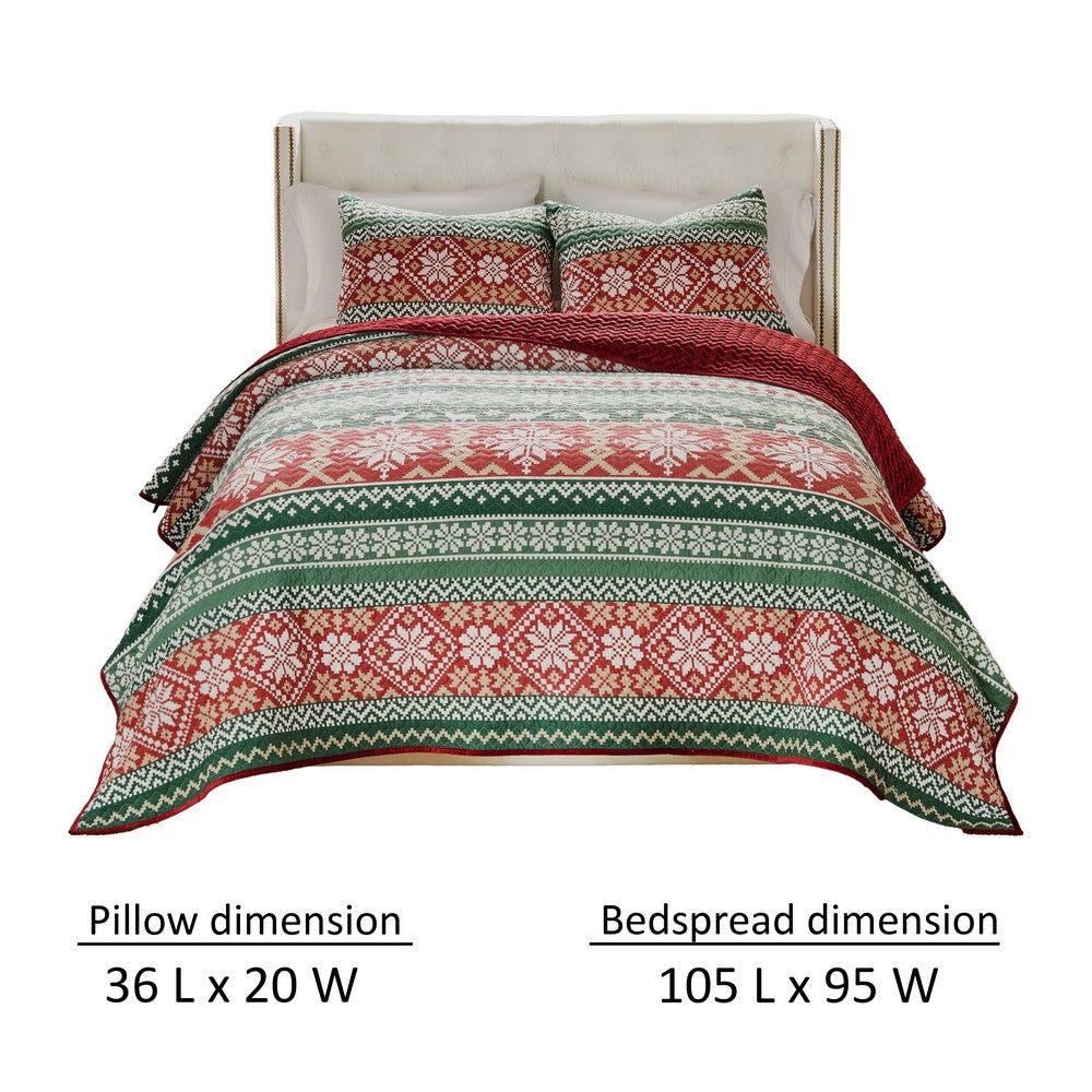 Reindeer 3pc King Size Quilt Set Dutch Velvet Back Red Green Christmas By Casagear Home BM319718