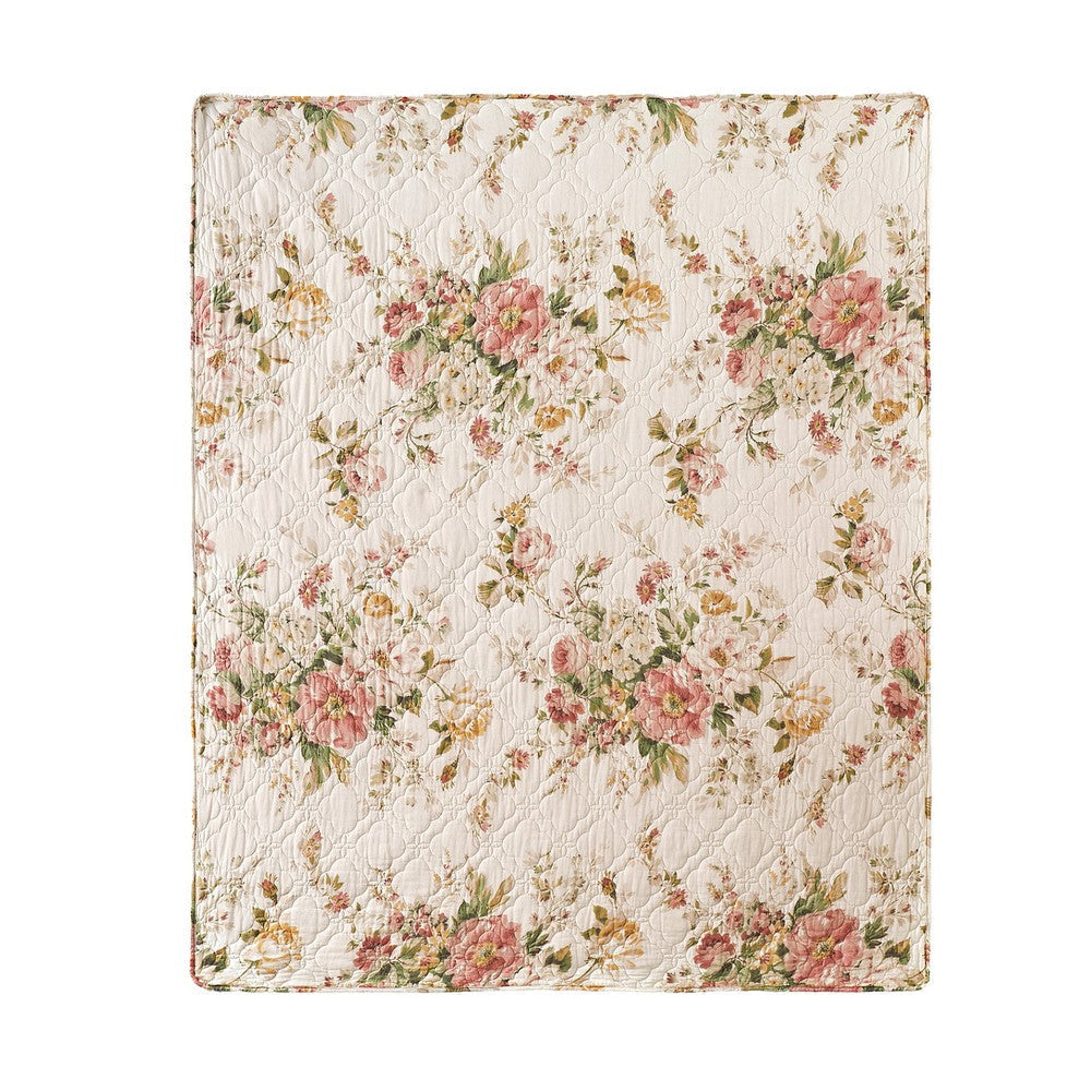 Givi Throw Blanket with Unique Floral Pattern Buttercup Beige Cotton By Casagear Home BM319719