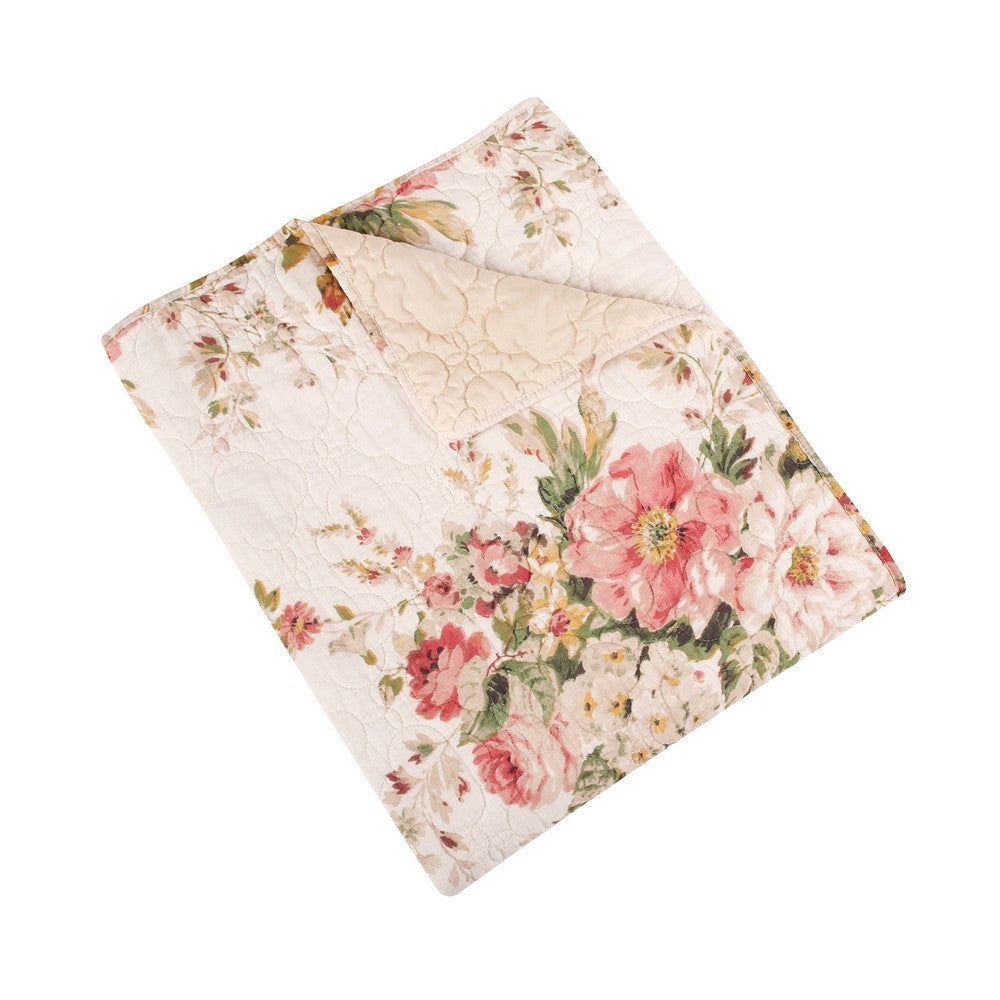 Givi Throw Blanket with Unique Floral Pattern, Buttercup Beige Cotton By Casagear Home