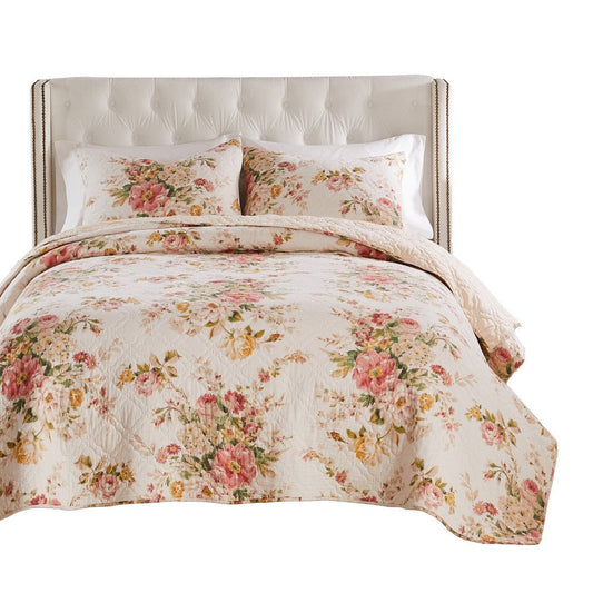 Givi 2pc XL Twin Quilt Set with Floral Pattern, Beige Buttercup Cotton By Casagear Home