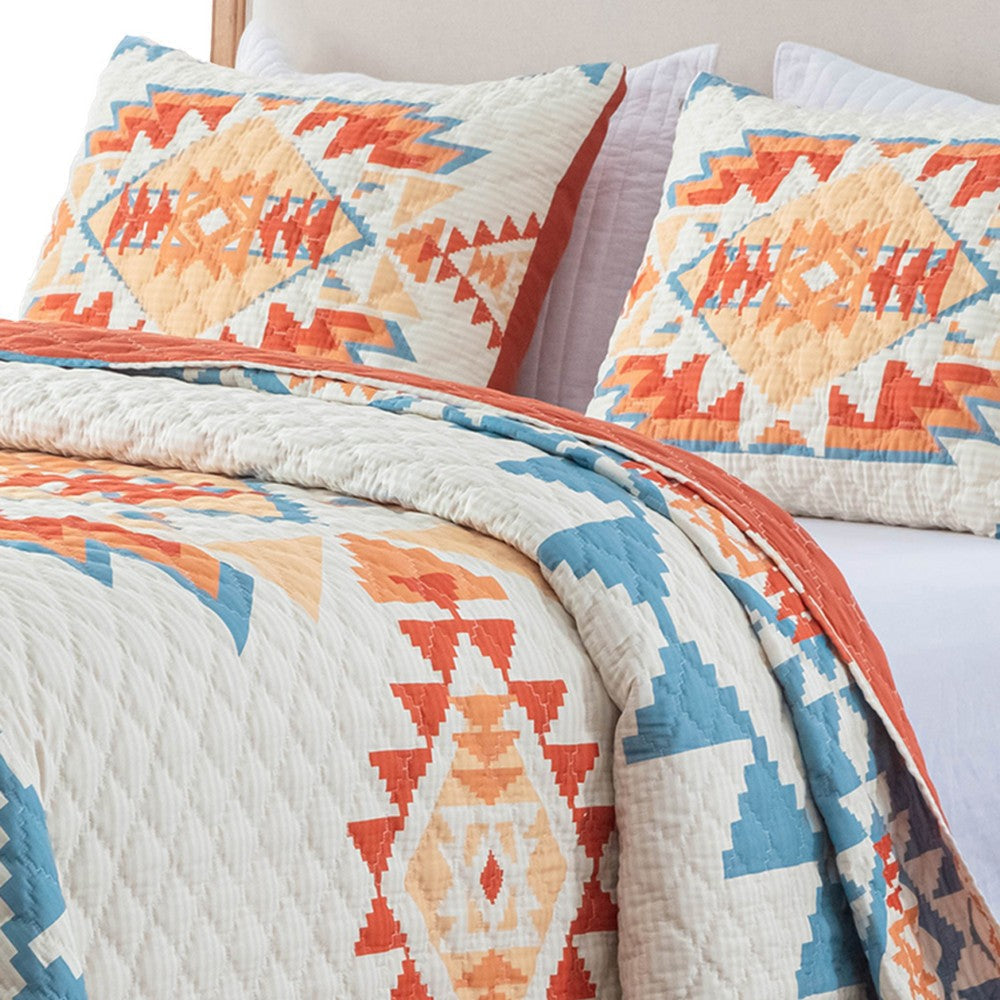 Izon 3pc Full/Queen Quilt Set Diamond Tuft Turquoise Blue and Orange By Casagear Home BM319723