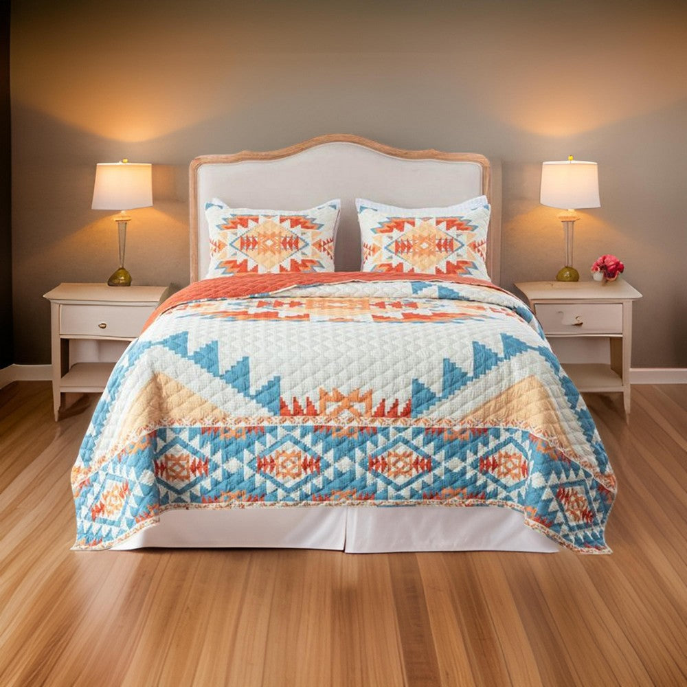 Izon 3pc Full/Queen Quilt Set Diamond Tuft Turquoise Blue and Orange By Casagear Home BM319723