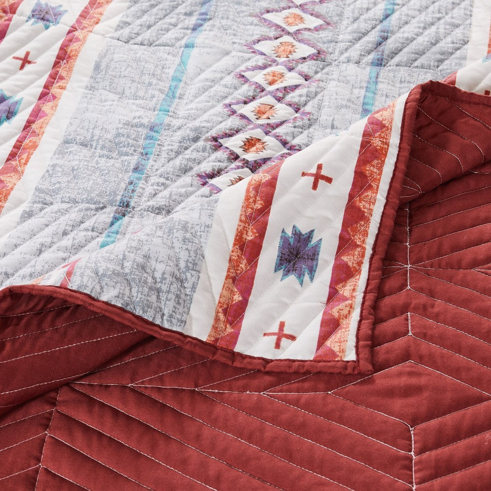 Pimi 3pc Full/Queen Quilt Set Geometric Stone Blue and Red Polyester By Casagear Home BM319729