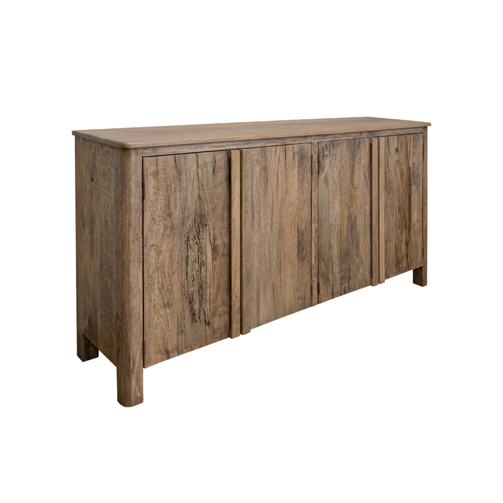 Gena 73 Inch Sideboard Buffet Console, 4 Doors, Brown Solid Mango Wood By Casagear Home