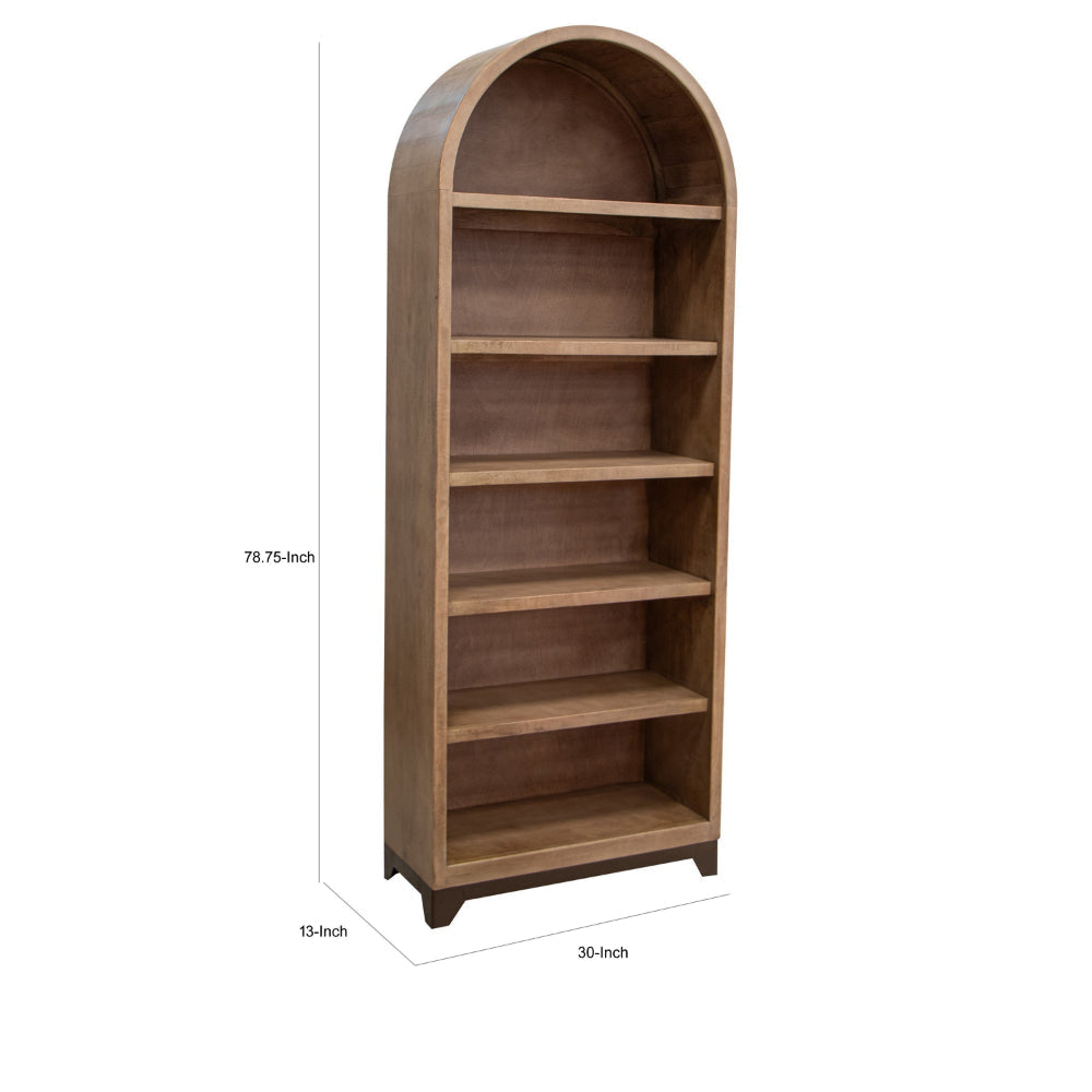 Umey 79 Inch Accent Bookcase Arch Design 6 Shelf Brown Solid Mango Wood By Casagear Home BM319735