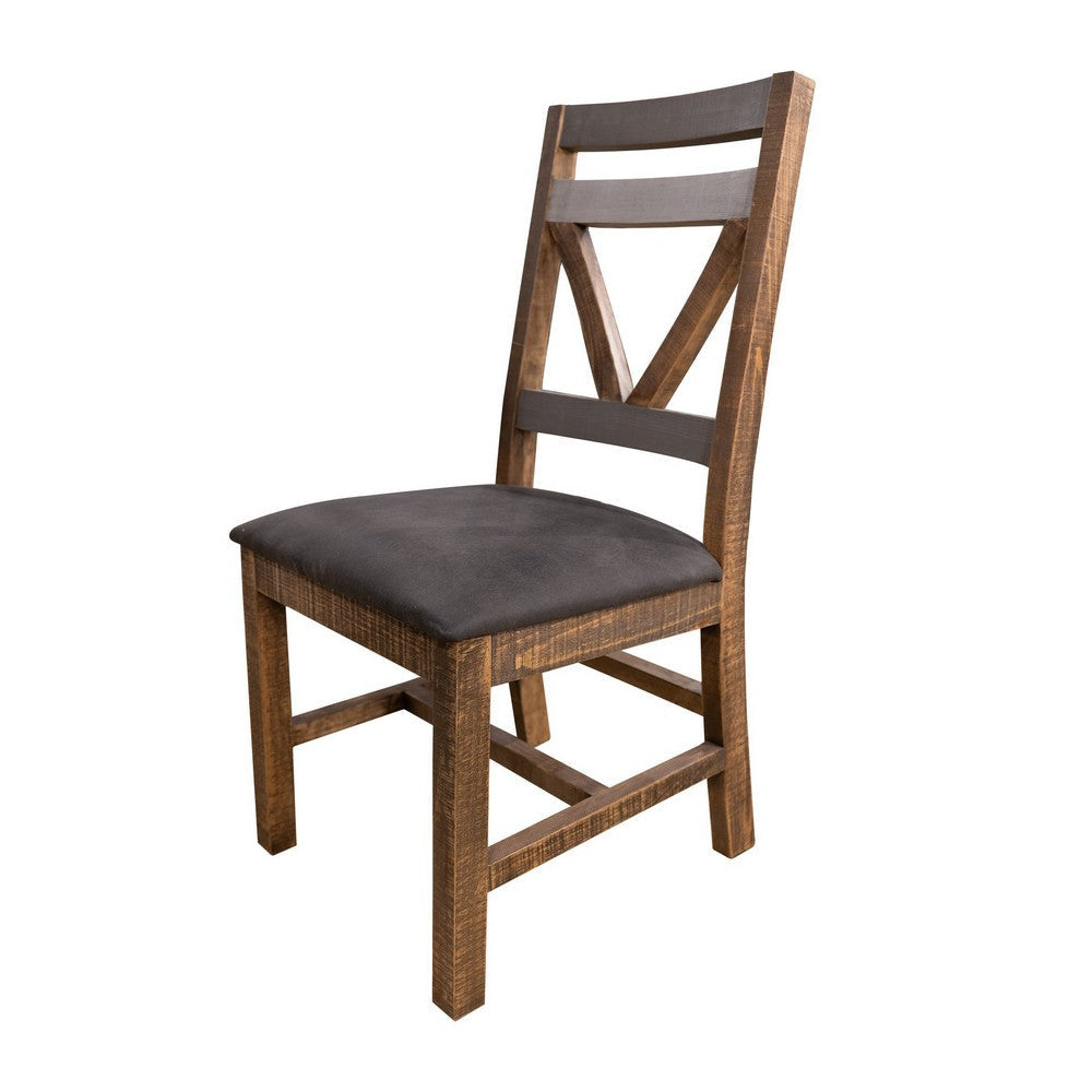 Pola Dining Side Chair Set of 2 Cutout Back Gray Brown Solid Wood By Casagear Home BM319741