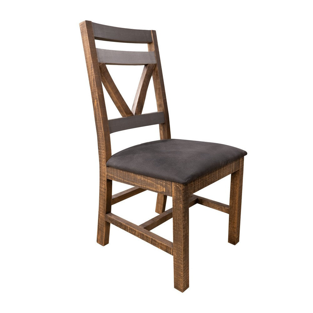 Pola Dining Side Chair Set of 2, Cutout Back, Gray, Brown Solid Wood By Casagear Home