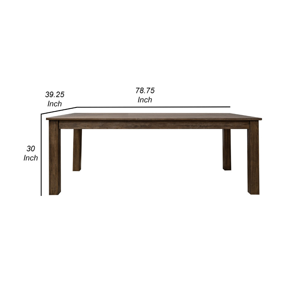 Loe Dining Table 79 Inch Rectangular Top Farmhouse Brown Solid Wood By Casagear Home BM319742