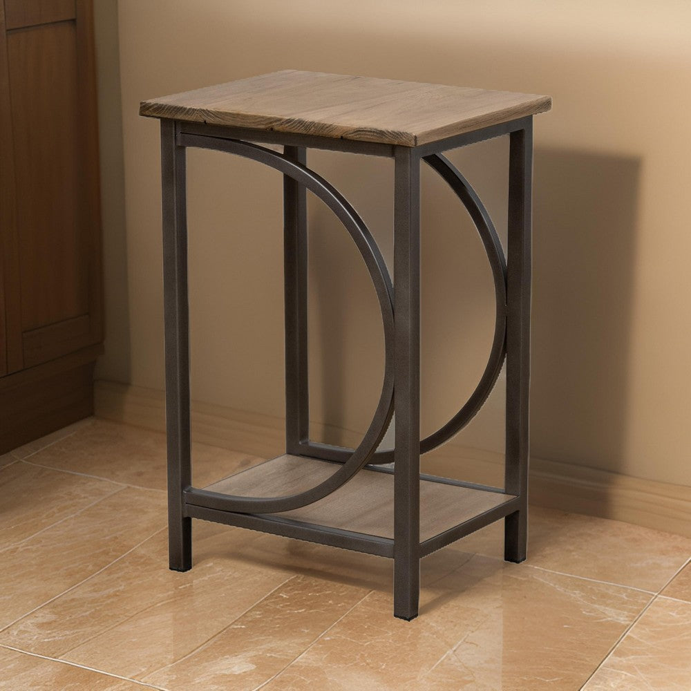 Dria Accent Side Table 18 Inch Brown Solid Wood Top Black Metal By Casagear Home BM319744