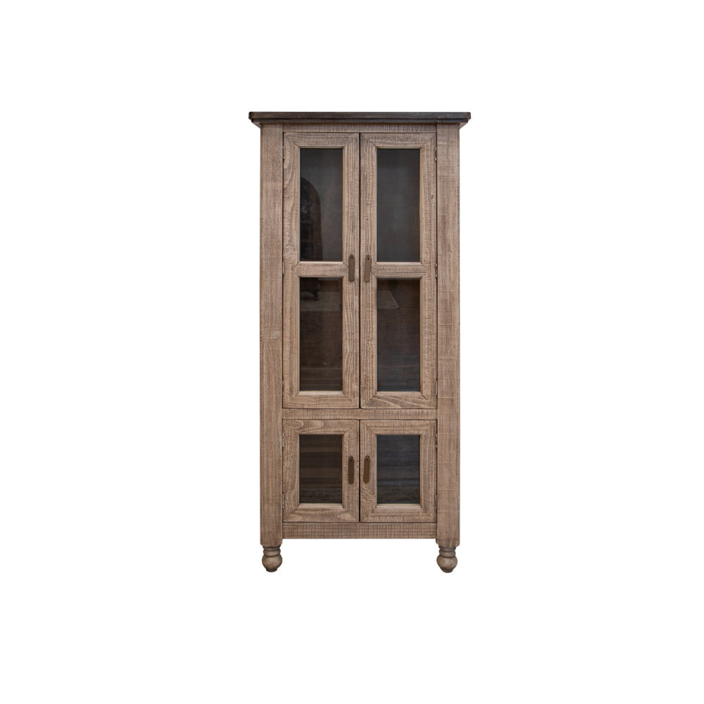 Nite 70 Inch Accent Cabinet with 4 Rustic Glass Doors, Brown Solid Wood By Casagear Home