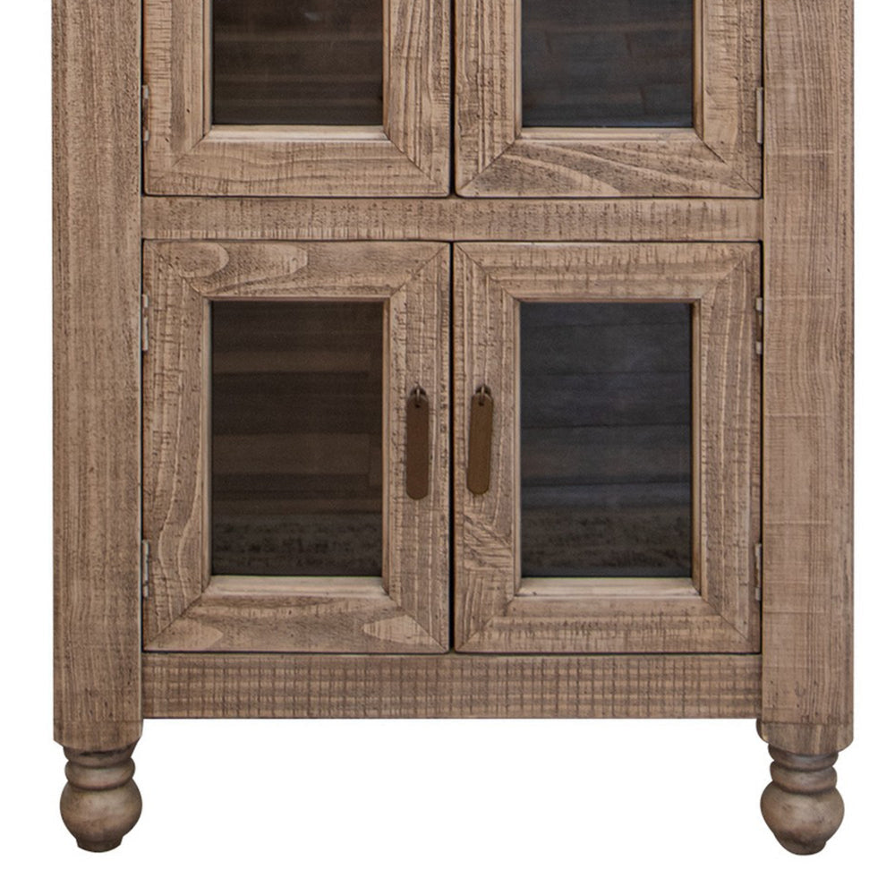 Nite 70 Inch Accent Cabinet with 4 Rustic Glass Doors Brown Solid Wood By Casagear Home BM319749