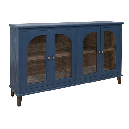 Nove 71 Inch Buffet Console, Gold Metal Knobs, Arch Doors, Blue Solid Wood By Casagear Home