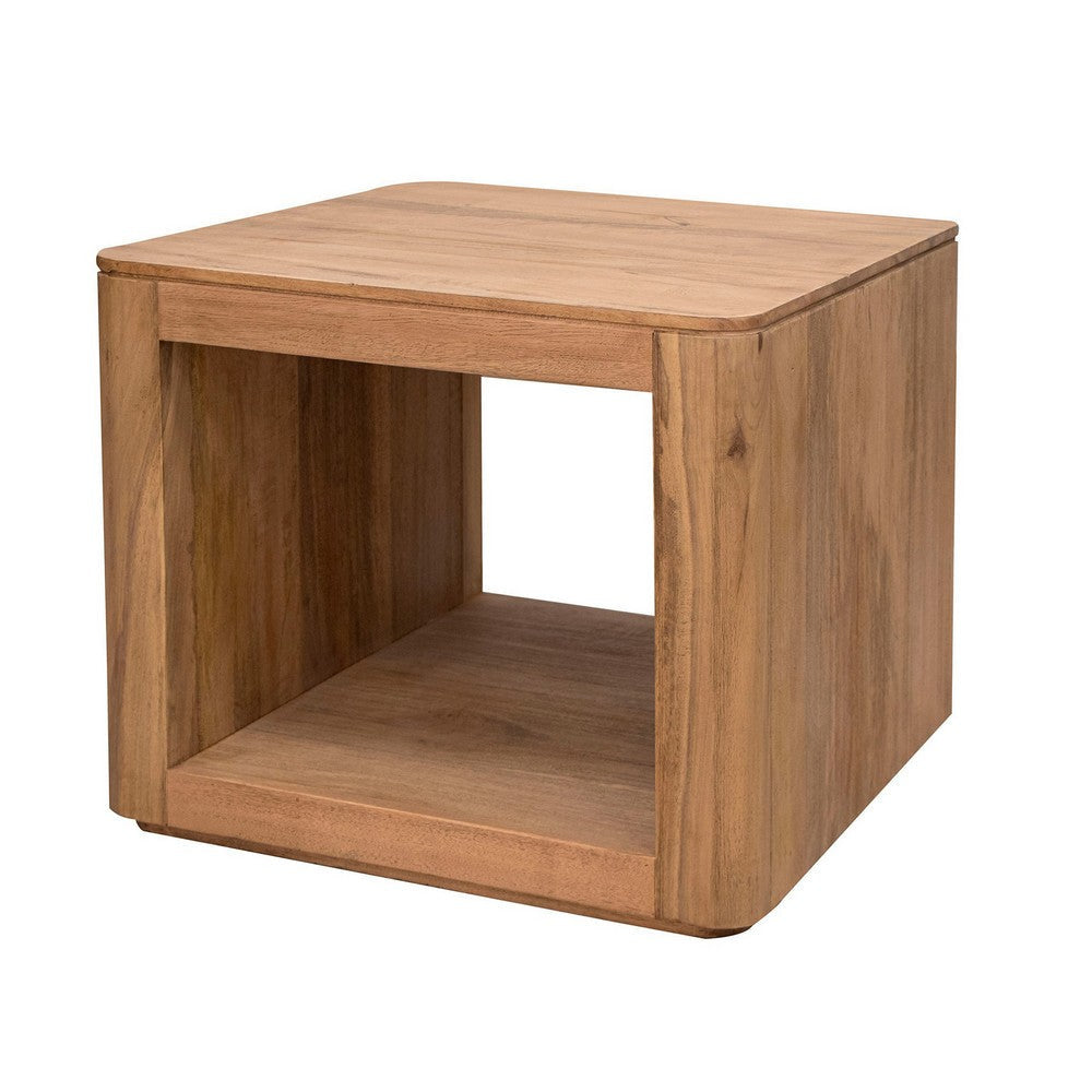 Gena Side End Table 27 Inch Top with Bottom Shelf Brown Solid Mango Wood By Casagear Home BM319757