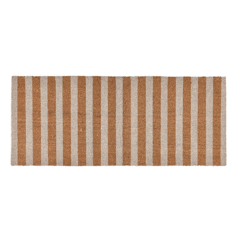 Gena 24 x 57 Doormat, Striped Pattern, Ivory, Brown Coir with Non Slip Back By Casagear Home