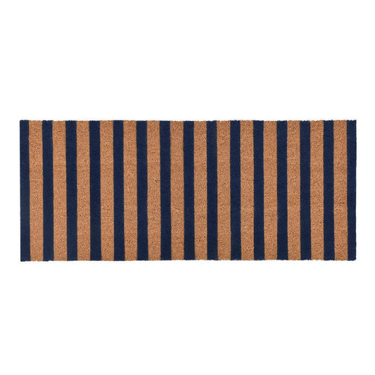 Gena 24 x 57 Doormat, Woven Striped Pattern, Blue Brown Coir, Non Slip Back By Casagear Home