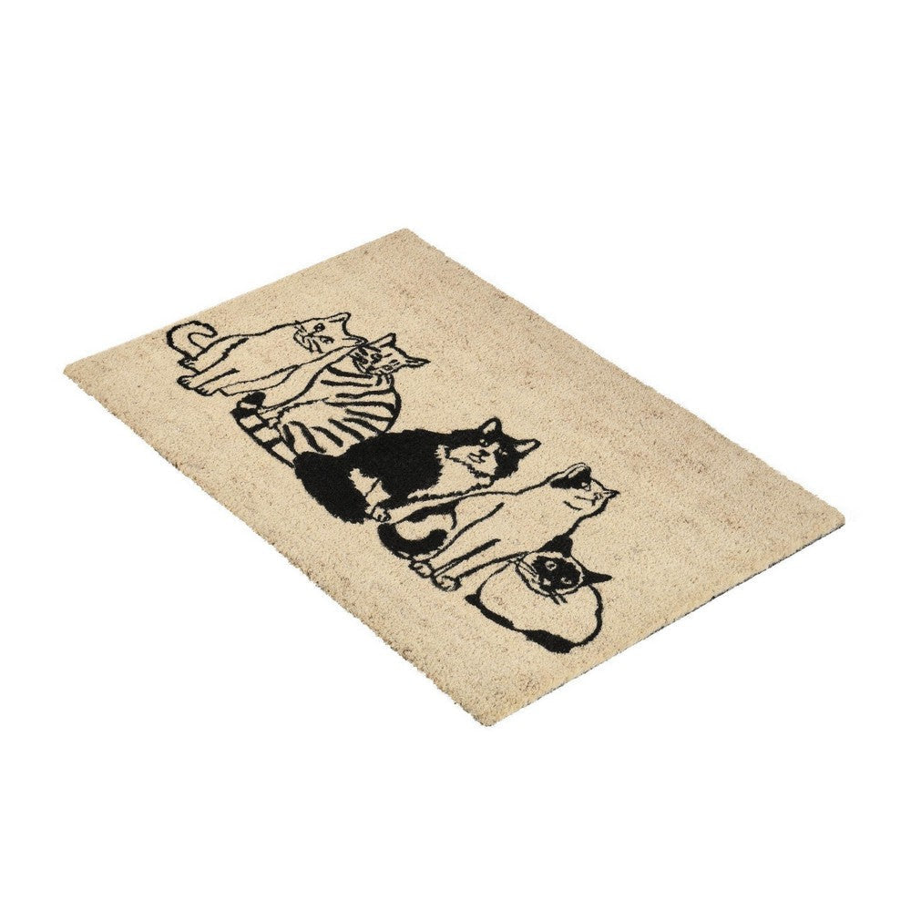 Doe 24 x 36 Doormat Woven Happy Cat Print Black Sand Coir Nonslip Back By Casagear Home BM319769