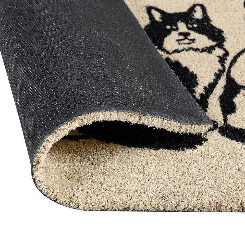 Doe 24 x 36 Doormat Woven Happy Cat Print Black Sand Coir Nonslip Back By Casagear Home BM319769