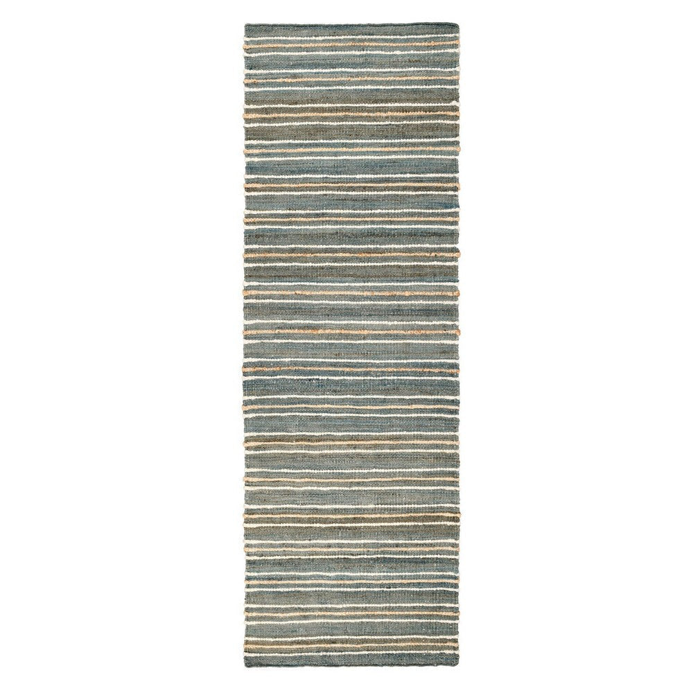 Azu 3 x 8 Hallway Runner Rug, Handwoven Classic Ocean Theme Stripes, Blue By Casagear Home