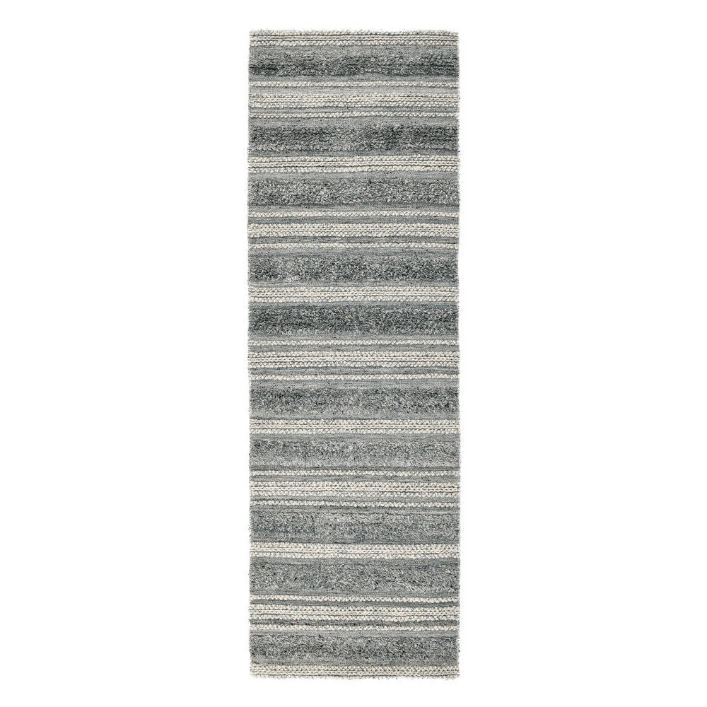 Kobi 3 x 8 Hallway Runner Rug, Handwoven Shaggy Striped, Blue White By Casagear Home