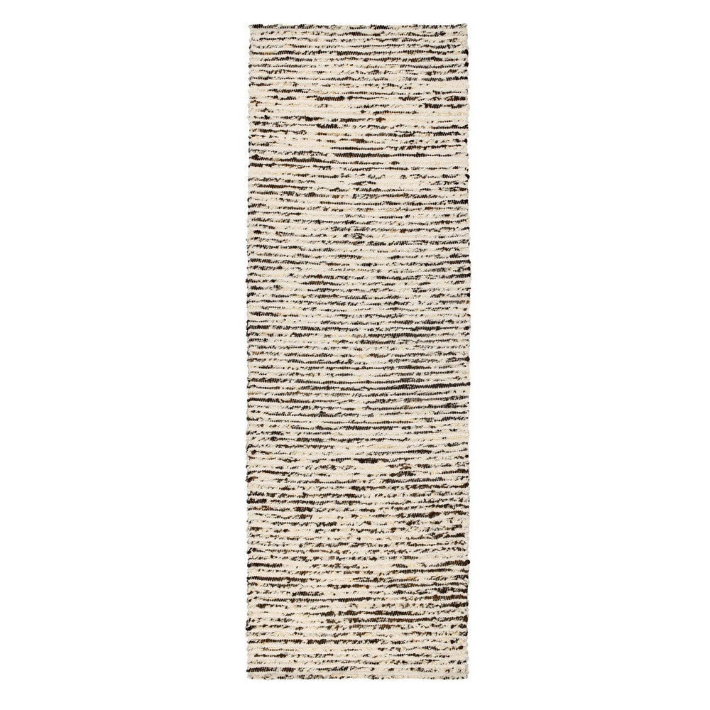 Mory 3 x 8 Hallway Runner Rug, Handwoven Stripe Pattern, Ivory Black Wool By Casagear Home