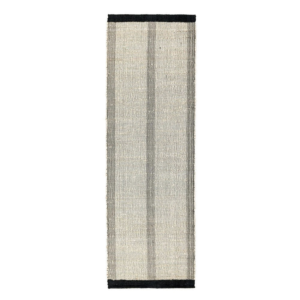 Nabi 3 x 8 Hallway Runner Rug, Honeycomb Stripe Woven, Ivory Black Border By Casagear Home