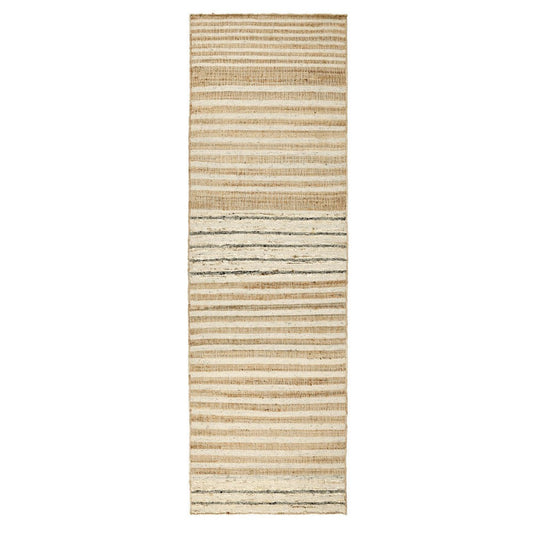 Suko 3 x 8 Hallway Runner Rug, Handwoven Striped Natural Jute Wool Blend By Casagear Home