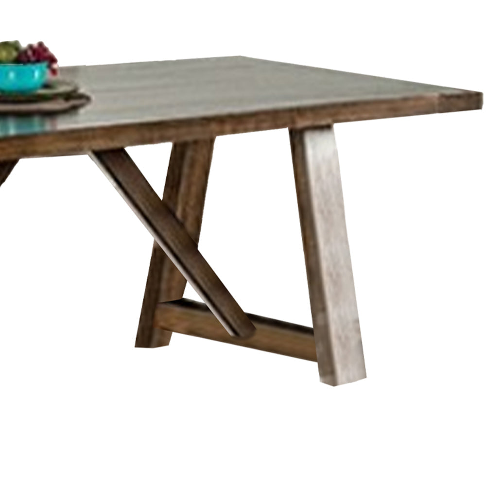 Jule Dining Table 76 Inch Rectangular Top Trestle Base Brown Solid Wood By Casagear Home BM319788