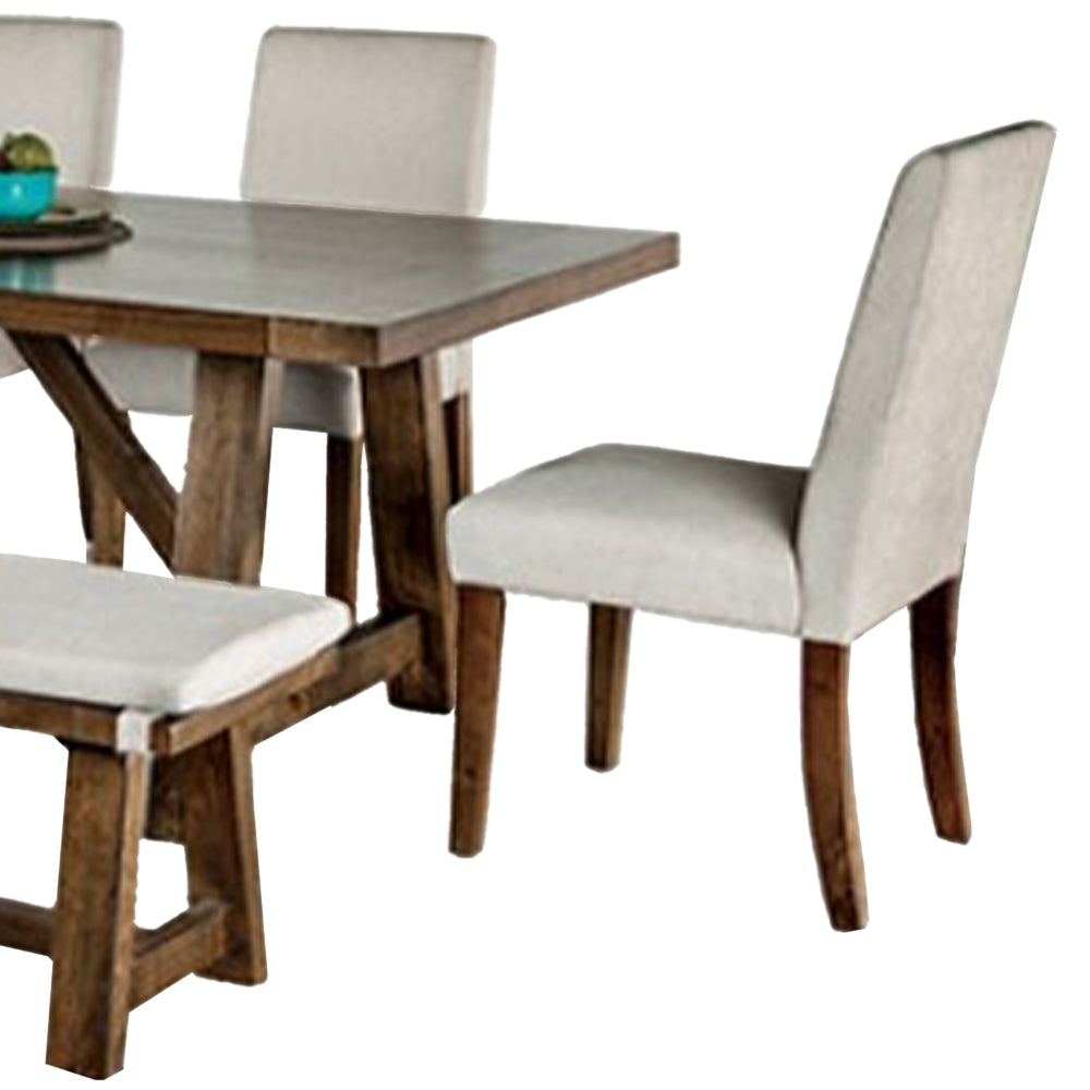 Jule 6pc Dining Set Brown Rectangular Table Chairs Bench w White Seats By Casagear Home BM319789