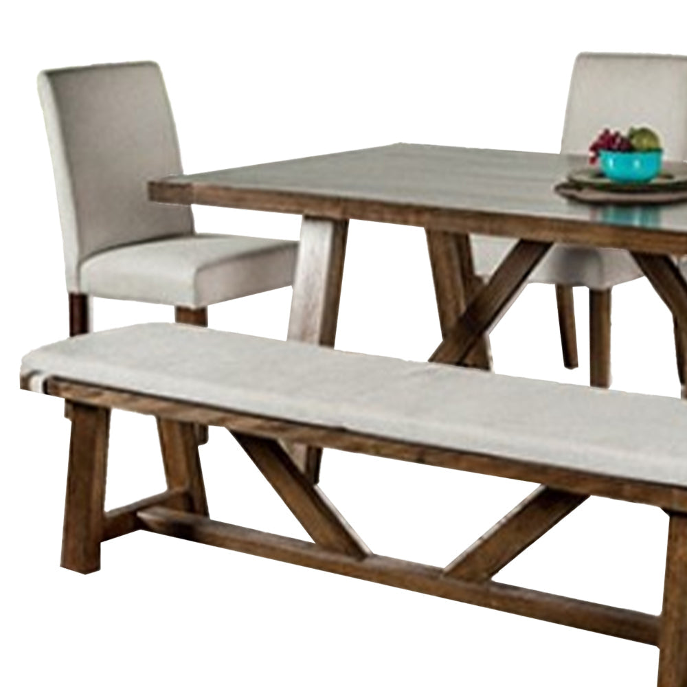 Jule 7pc Dining Set Brown Rectangular Table Chairs Bench w White Seat By Casagear Home BM319790