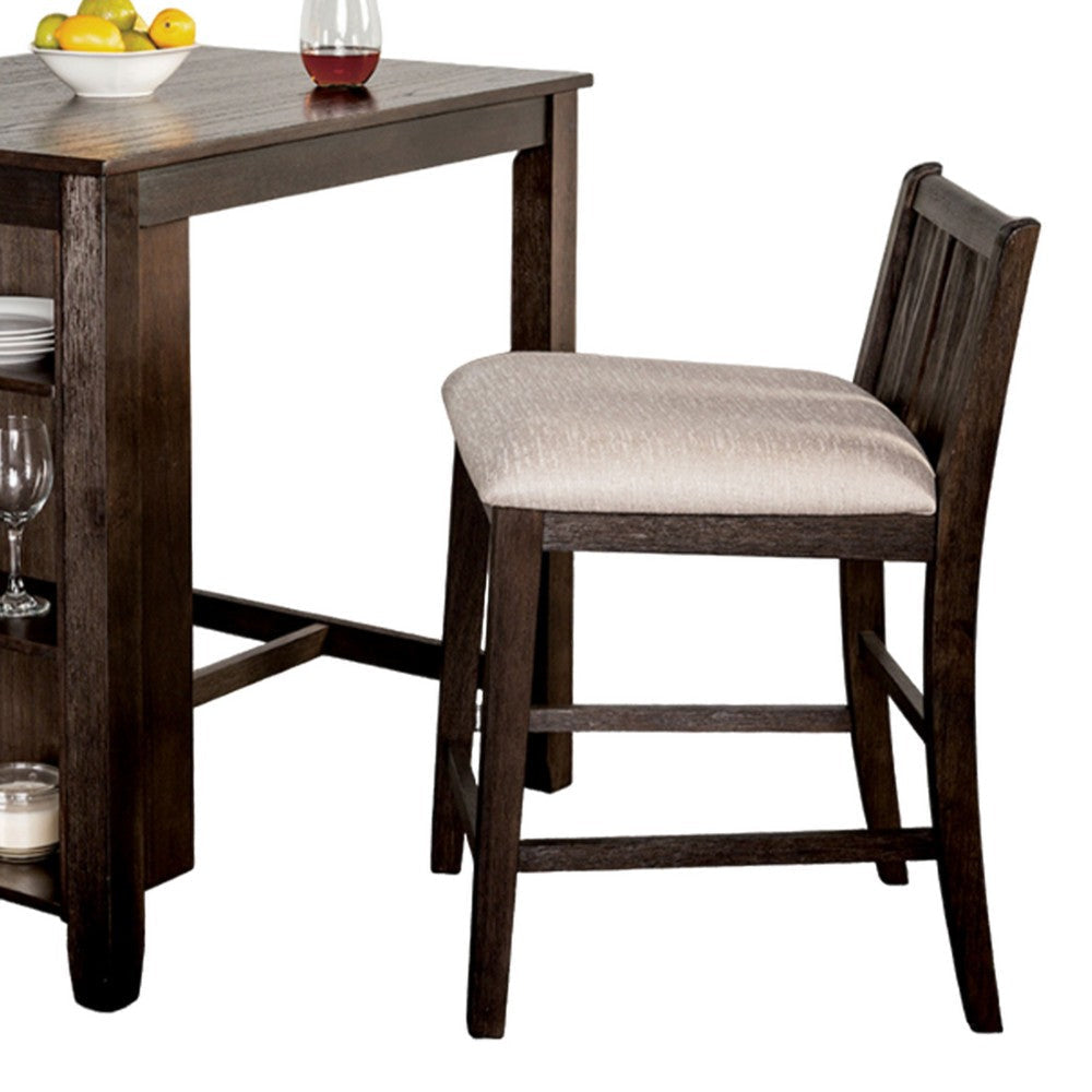 Lessi 3pc Counter Height Table Set with Side Shelf USB Cherry Brown Wood By Casagear Home BM319792