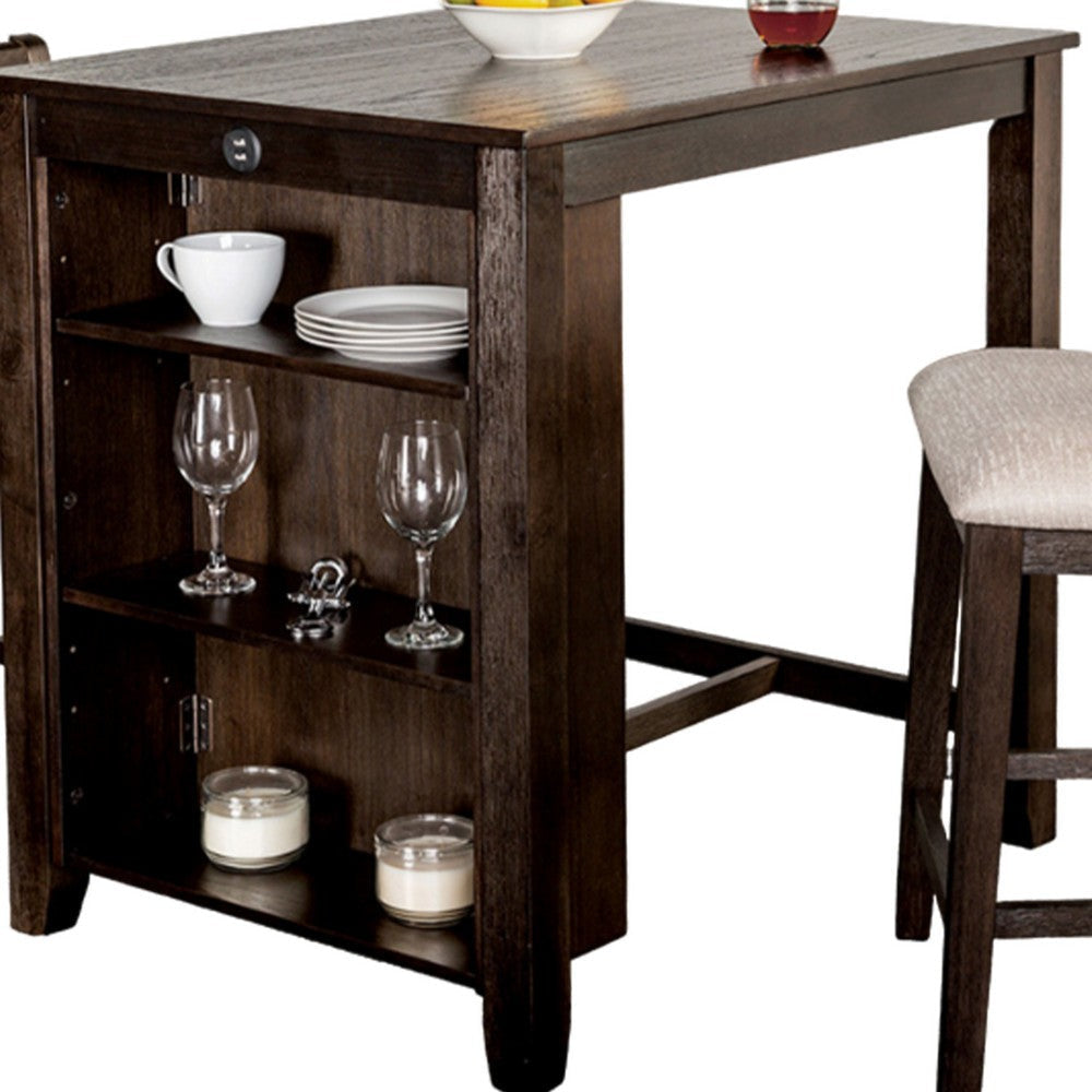 Lessi 3pc Counter Height Table Set with Side Shelf USB Cherry Brown Wood By Casagear Home BM319792