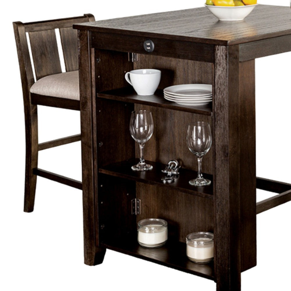 Lessi 3pc Counter Height Table Set with Side Shelf USB Cherry Brown Wood By Casagear Home BM319792