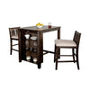 Lessi 3pc Counter Height Table Set with Side Shelf, USB , Cherry Brown Wood By Casagear Home