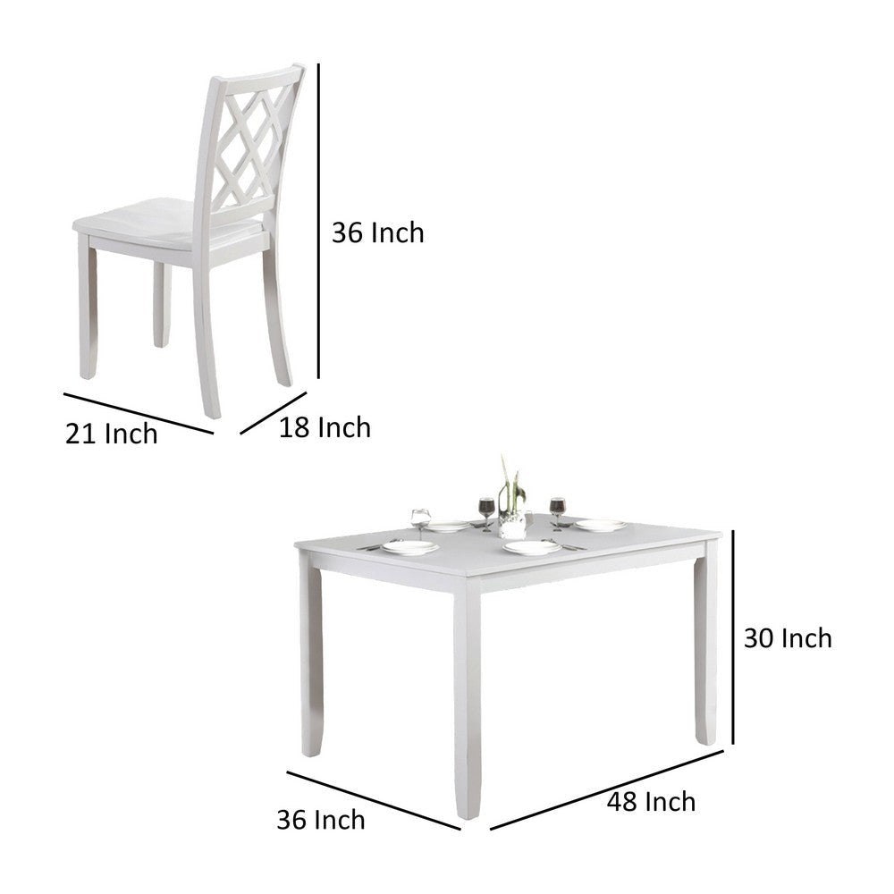 Ziko 5 Piece Dining Table Set 4 Crossed Back Chairs White Solid Wood By Casagear Home BM319795